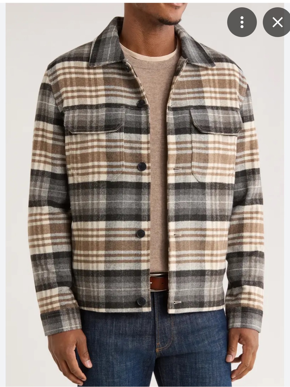 Rodd & Gunn Glen Plaid Wool Blend Shirt Jacket Shacket Charcoal Button Front